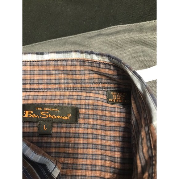 Ben Sherman Shirt Large Brown Blue Plaid Western Cowboy SmokiePearl Snaps Sz L - Picture 5 of 10